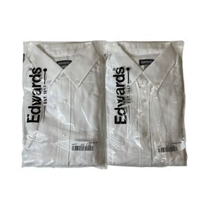 Lot (2) Edwards Easy Care Oxford White Button Down Dress Shirt Long Sleeve L